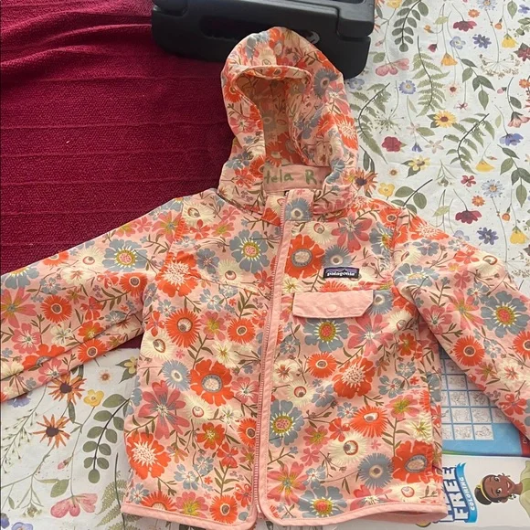 Patagonia Kids Floral Hooded Jacket — Coral Pink & Orange - Picture 1 of 5